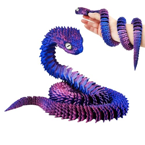 Kreomitxt Large 3D Printed Snake (24 inch), Big 3D Printed Animals Toys – Flexible Articulated Snake Animal Fidget Toys for Home and Office Executive Desks Décor