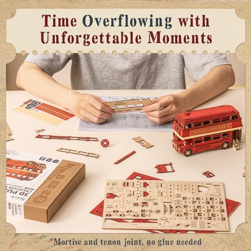 Rolife 3D Puzzle - London Tour Bus Wooden Puzzles for Adults DIY Model Kits, Creative Craft Construction Kits for Adults, Aesthetic Home Decor Gifts for Women & Men - Image 8