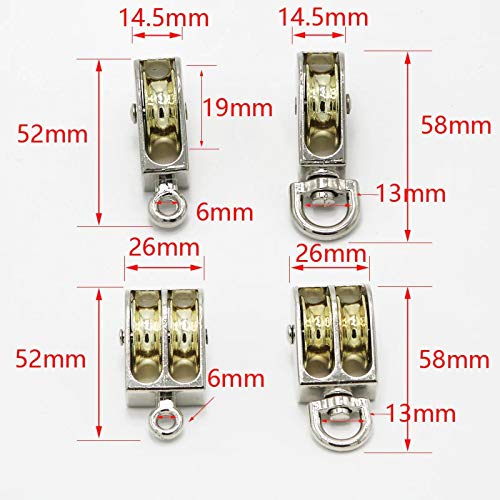 Pack Of 3 Sizes Pulley Wheel Lifting Rope Roller Pulley Wheel Climbing Mini Pulleys Metal Sheave Zinc Alloy Katrol Wiel (Fixed-Double) #TOP2