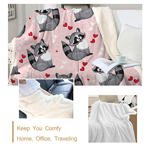 Sleepwish Raccoon Fleece Blanket Pink Cute Cartoon Forest Animals Sherpa Blanket Comfort Warmth Soft Plush Throw For Kids Adults Gift Sofa Chair Bed Office Throw(50"X60") #TOP2