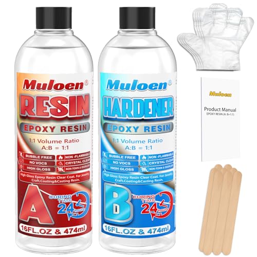 Image of Epoxy Resin - 32OZ Resin Kit, Crystal Clear Epoxy Resin Kit No Yellowing & No Bubble for Art DIY Jewelry Craft Desktop Coating Casting