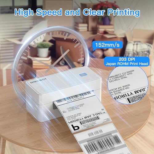 HIROBOT 2024 Newest Thermal Label Printer | 203 DPI Barcode Label Printer | 4×6" Shipping Label Printer | 152mm/s High Speed Print | Compatible... - Image 5