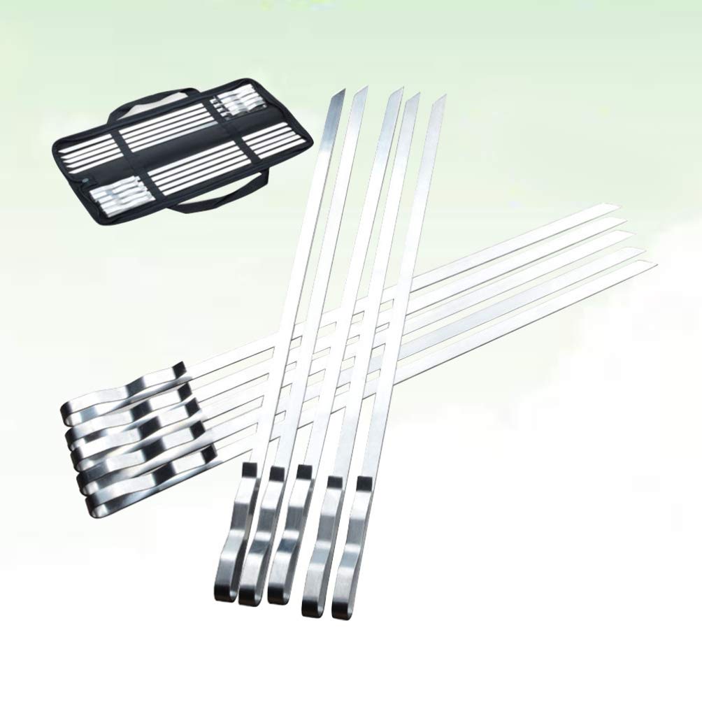 YARNOW 10pezzi Spiedini Per Barbecue in Acciaio Inox Da Set Di Spiedini Piatti Per Grigliate Manico Ondulato Cursore Integrato Per Facile Cottura Di Carne Verdure e Shish Kebab