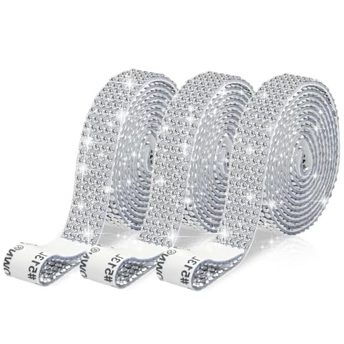 Salbsever 576768_1_FYKNXVWD 3 Yards Self Adhesive Rhinestone Ribbons Diamond Bling Crystal Rhinestone Ribbon Sticker Silver Rhinestone Strips Glitter Bling Wrap Roll Ribbons Rhinestone For Crafts Fabric Car Shoes Decorate cover