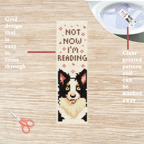 Image of FREEBLOSS 6 Set Puppies Stamped Cross Stitch Bookmark Kits Cross Stitch Kit Embroidery Bookmarks Kit for Adults Beginners with Backing Felt Embroidery Floss DIY Bookmark Kit for Book Lovers 8x2.4''