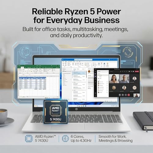 Image of HP 17.3 inch Business Laptop, AMD Ryzen 5 7430U, FHD IPS Anti-Glare Display, 64GB RAM, 2TB SSD, AMD Radeon Graphics, Wi-Fi6, Copilot AI, Windows 11 Pro, Accessories for Business, Students, Home Office