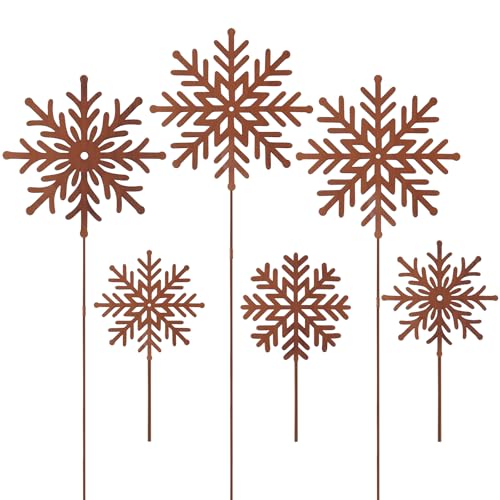 Otuuz 6er Set Weihnachten Schneeflocken Rost Gartenstecker 3 Große 60...