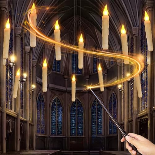 TCULIHWY Floating Candles with Wand, 12PCS Candles Floating Christmas Decorations Magic Hanging Candles Flameless Candles with Wand Remote, Battery Operated LED Floating Candle Birthday Theme Party