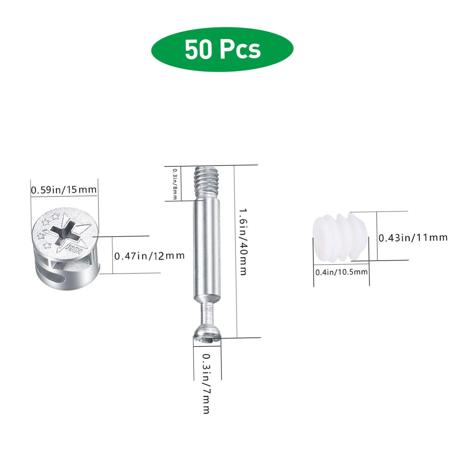 Schrankverbinder 50 Stück aus Zinklegierung, Eisen und Nylon, Silber