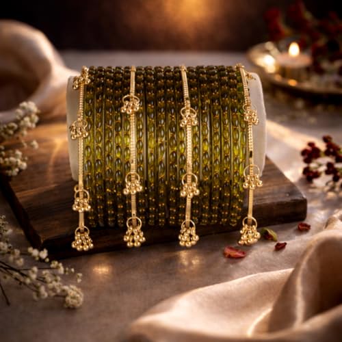 Image of Shining Diva Fashion 16 Pcs Trendy Stylish Glass & Kashmiri Ghungroo Bangles Set for Women & Girls | Traditional Festive Wedding Party Jewellery