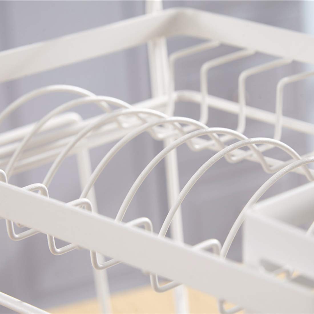 Escurridor de platos de 2 niveles, estante de secado de acero inoxidable y plástico con bandeja de goteo, escurridor de platos mediano blanco por Dish Rack.