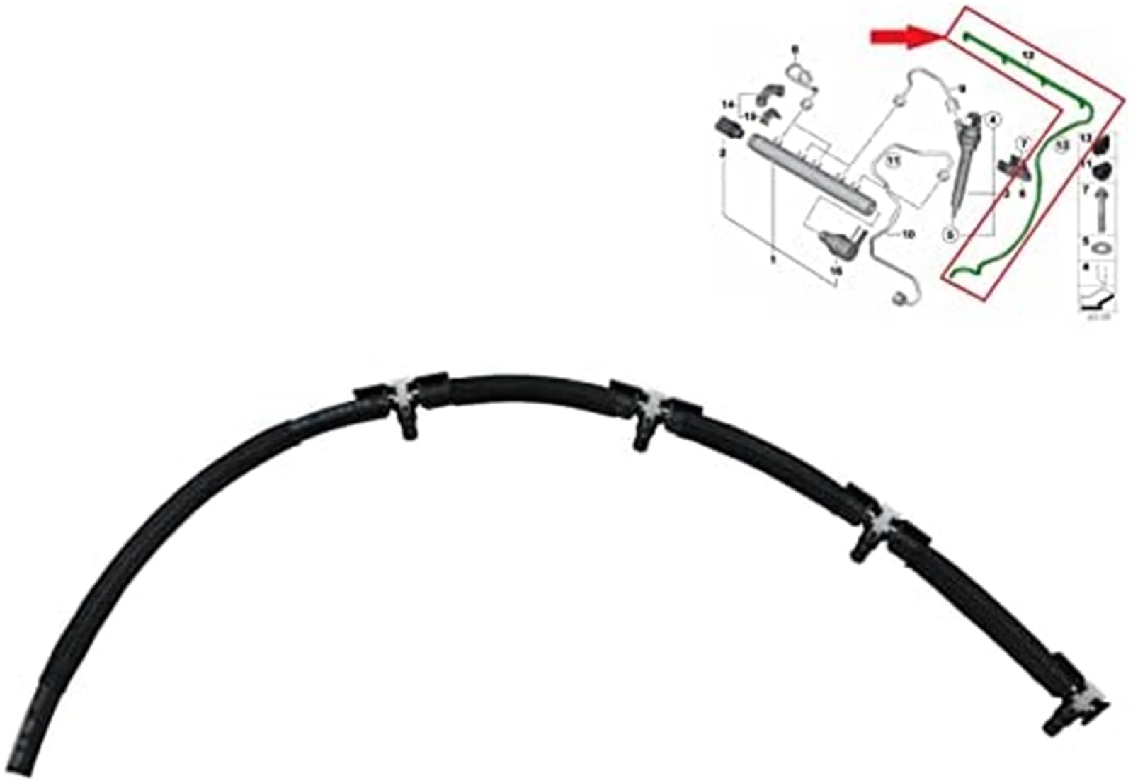 Tubo di ritorno for perdite iniettori carburante, for BMW, Serie 1 F20 F40 Serie 2 F22 F45 Serie 3 F30 G20 G21 Serie 4 F32 F33 F36 Serie 5 F10 G30 2.0 D, for MINI, F54 F55 F56 R60 F60 2.0 D 13