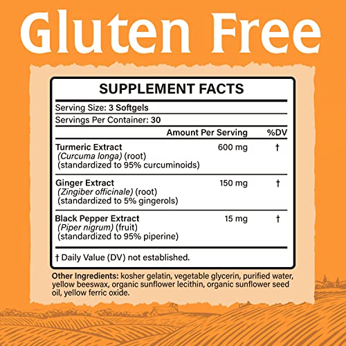 Elixeed Turmeric Curcumin 600 Mg, Ginger 150 Mg Per Serving, Enhanced Absorption With Black Pepper, High Concentration For Heart Health, Strong Joint & Bone Support, Natural Herbs, 90Ct #TOP1