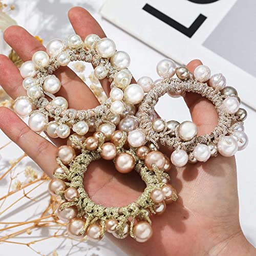Fashey Pearl Hair Scrunchies Rhinestone Hair Ties Elastic Hair Bands Ponytail Holder Hair Ropes Hair Accessories For Women And Girls（Pack Of 3） #TOP1