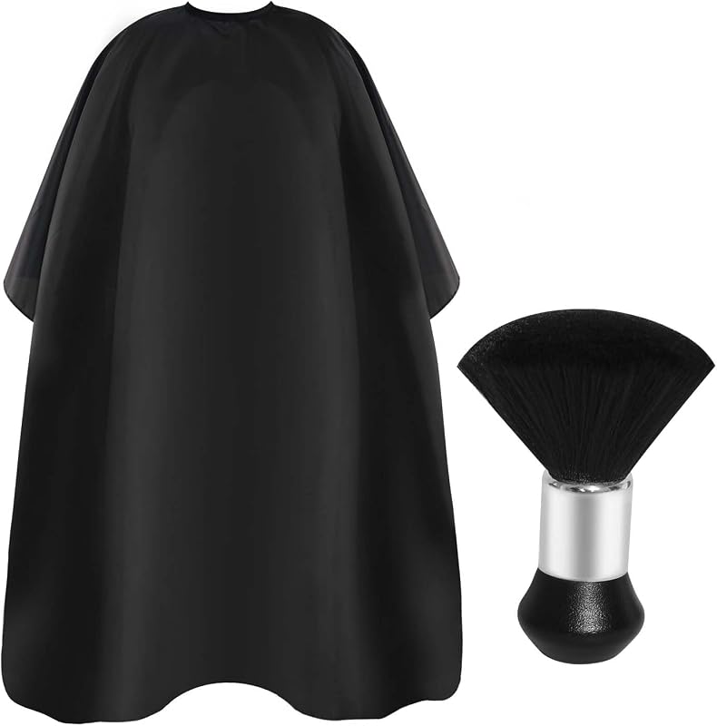 Omvoina Capa de corte de pelo profesional con cierre de presión ajustable y cepillo para polvo para el cuello, capa de corte de pelo de salón, capa de peluquero para unisex