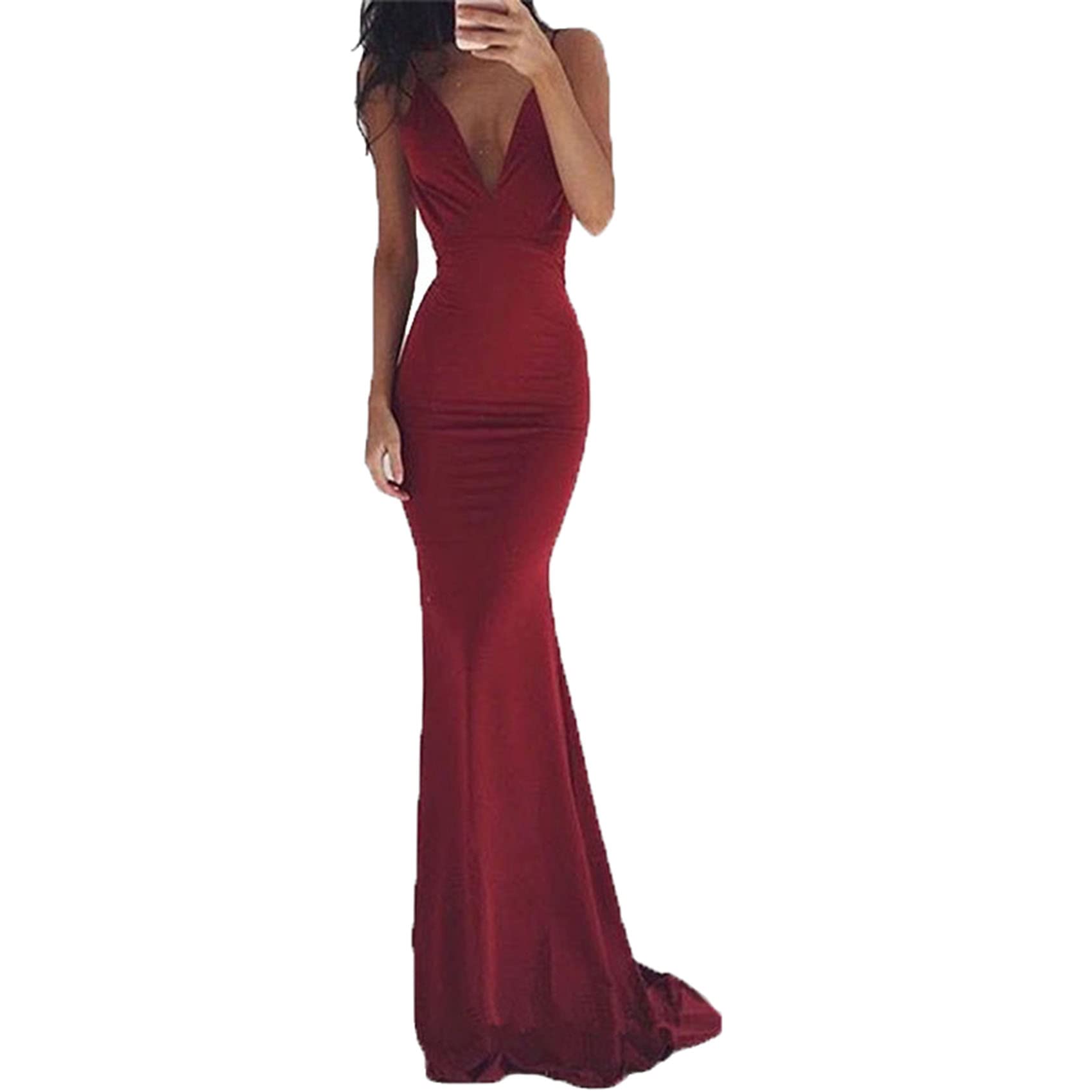 XOMART Nuevos Vestidos De Mujer Tirantes De Seda De Leche Vestido De Noche De Fiesta Anual De Cola Sin Espalda Sexy
