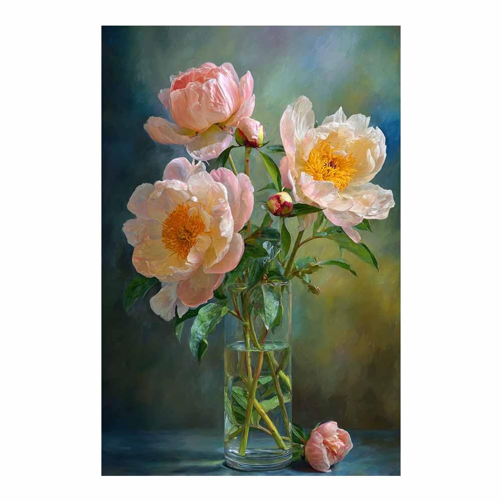 Xeniou Multicolor Flowers Canvas Blushs Peony Still Lifes Canvas Wall Art, For Living Room Bedroom Restaurant Home Office Wall Decoration(Multicolor)-80X120cm Unframed