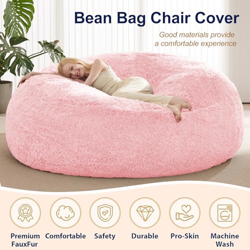 Fluffy Bean Bag for Stuffed Animals Storage, Faux Fur Washable Bean Bag Chair Cover(No Filler) for Textile Plush Toys, Beanbag Chair Cover for Adults Kids Teens, 5FT, Pink by ODreamyDogs - Image 4