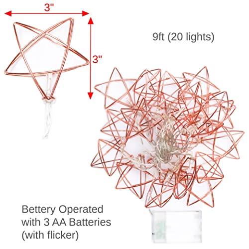 Better Life Attic 9Ft Twinkle Star Lights, Rose Gold Big Star String Lights, Metal Star Novelty Hanging Lights, Battery Powered Light Up Stars For Bedroom, Christmas, Canopy, Indoor, Outdoor #TOP4