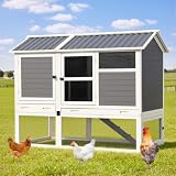 AECOJOY 68'' Large Chicken Coop with 4 Nesting Boxes, Grey & White
