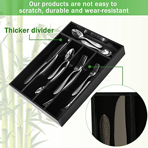 Greenual 2 Pack Black Silverware Organizer 10 In Utensil Organizer Silverware Tray for Drawer Cutlery Flatware Organizer for Kitchen Bamboo Wood - Image 5