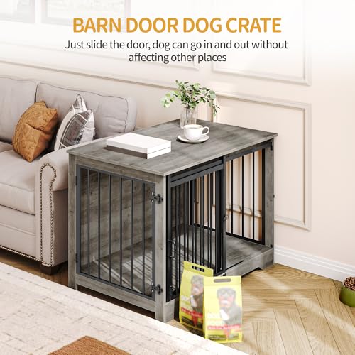 Hzuaneri Hundekäfig Möbel, 100cm hundebox für zuhause, Schiebetüren, Moderne hundebox Holz Indoor für kleine/mittlere/große Hunde, Hundekäfig für Zuhause, 100 x 60 x 68 cm, Hell Elfenbein DFC02305B