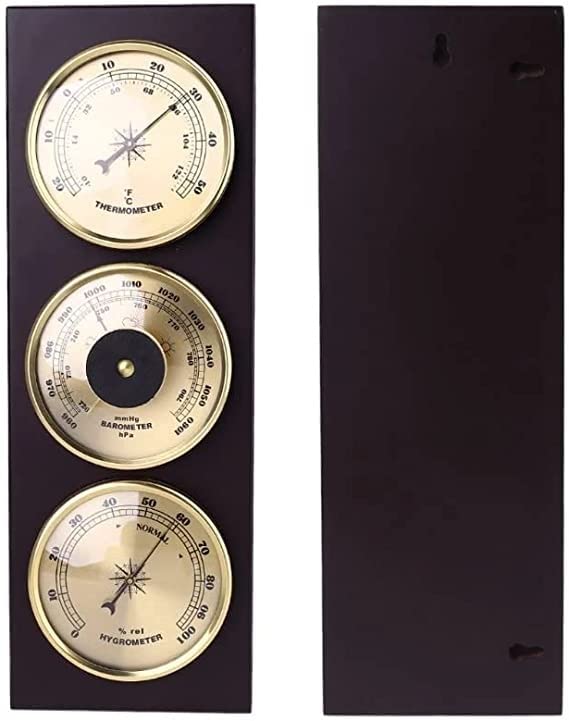 Stazione meteorologica 3 in 1 con termometro, barometro e igrometro da Parete con Base in Legno