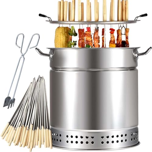 Parrilla para barbacoa sin humo, estufa colgante vertical con pinchos para camping y asado completo
