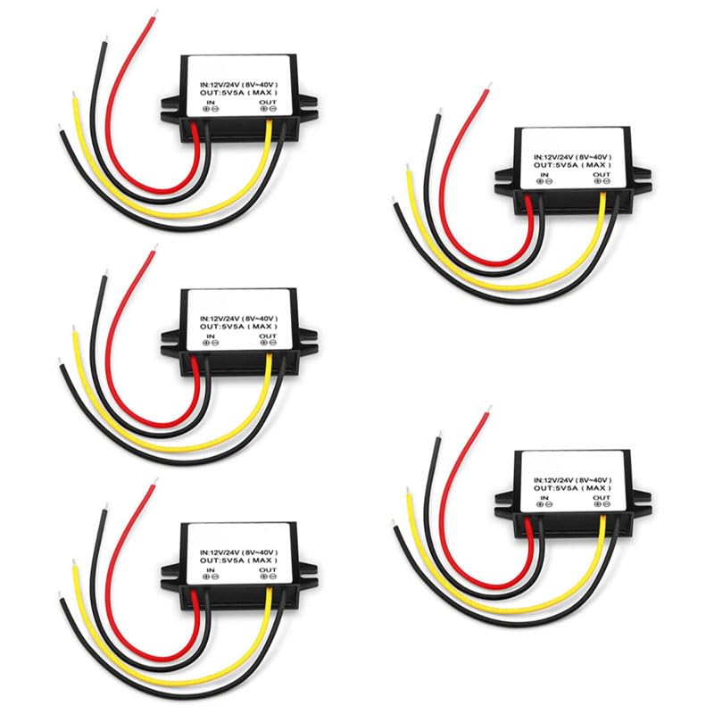 5Pcs 12V/24V to 5V 5A 25W Buck Converter Power Regulator
