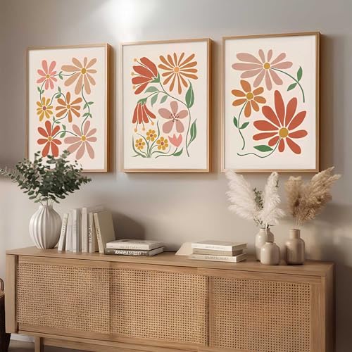 Image of kotart Floral Wall Art Home Decoration | Aesthetic Floral Paintings With Frame For Living Room Bed Room Hotel Wall Decor Digital Reprint Set of 3 (20x30 Inch)