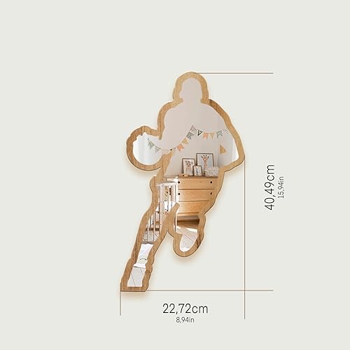 Miniatura 3 de Jugador de baloncesto con diseño de madera natural plateada con marco acrílico para colgar espejo de pared, calcomanías decorativas para bebés,