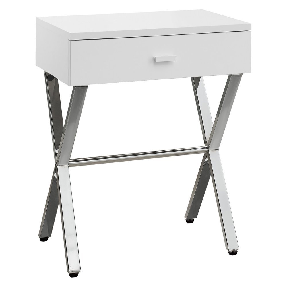 Monarch Specialties Chrome Metal Night Stand Accent Table, 22.00 x 12.00 x 18.00", Glossy White