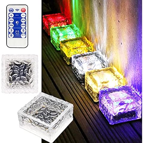 MEDOYOH 1 Pack Color Changing Solar Light PVC Bricks, Solar Ground Light with Light Sensor, Dimmable Solar Lights Outdoor Garden Ornaments for Lawn Path Courtyard Patio Deck Ground Pond, 105x105x55mm Cover