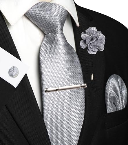 Image of JEMYGINS Mens Tie and Lapel Pin Necktie Pocket Square Cufflinks and Tie Clip Sets for Business Casual 5PCS