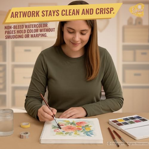 Image of Lakeer Watercolor Wire-O Sketchbook - 12x12 inch | Cold-Pressed Watercolor Paper with Cotton-25 Sheets (50 Pages), 250 GSM | Mixed Media, for Artist-(Acid Free)