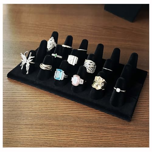 Codant Ring Display Stand Black Velvet Ring Holder Stand Jewelry Display for Selling Ring Organizer for Girls Dresser 18 Slots