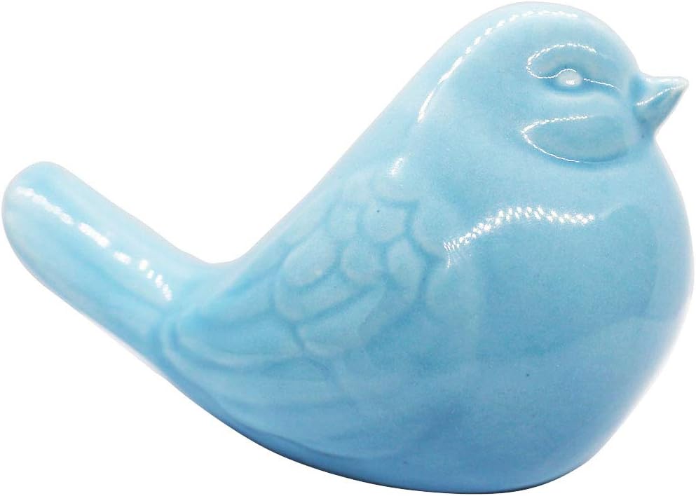 Light Blue Glazed Ceramic Bird Figurine for Home Decor
