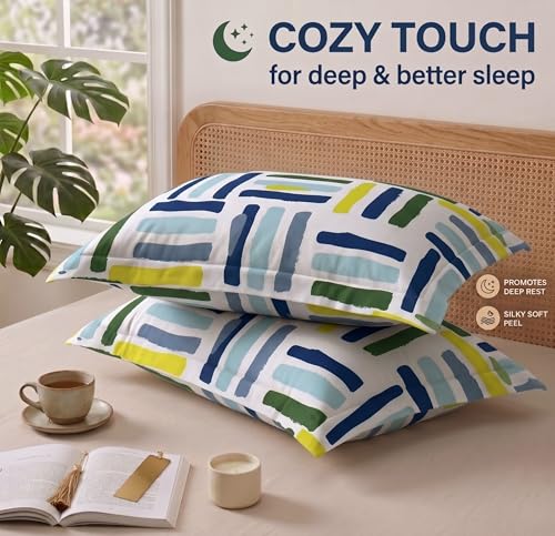 Image of VAS COLLECTIONS Cotton Pillow Cover Set of 2 (17x27 Inches) | Ultra Soft Breathable Pillow Cases for Bed | Skin Friendly, Fade Resistant & Comfortable Pillow Covers for Bedroom Decor (White & Yellow)