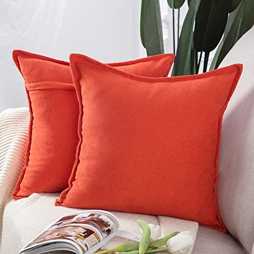 Madizz Set of 2 Short Chenille Throw Pillow Covers 20x20 Inch Reddish Orange Soft Decorative Cushion Cover for Sofa Bedroom Pillow Shell