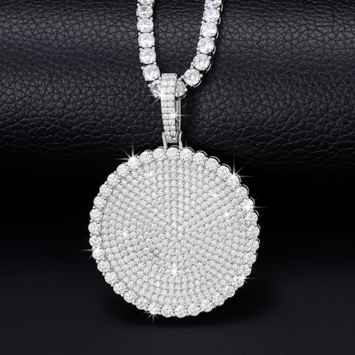 925 Sterling Silver Iced Out Moissanite Pendant For Men 18k Gold Plated Hip Hop Round Tag Pendant Necklace Bling Diamond Necklaces With 18/20/ 24/30 Inches Tennis Chain Birthday Gift3