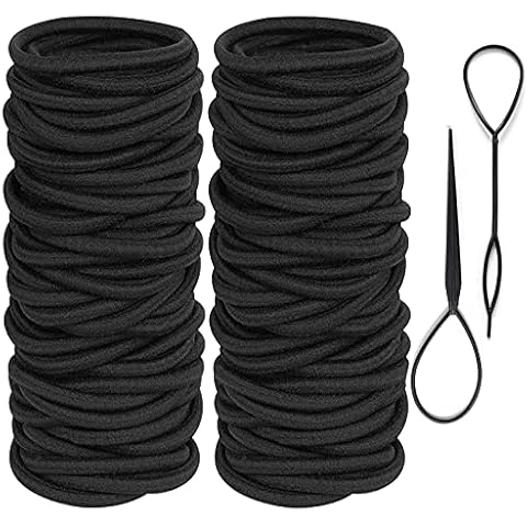 Elastic Hair Bands, 100Pcs 2mm Hair Ties Elastics Hairbands Ponytail Holders, for Women Men Girls Kids ( Black) Cover