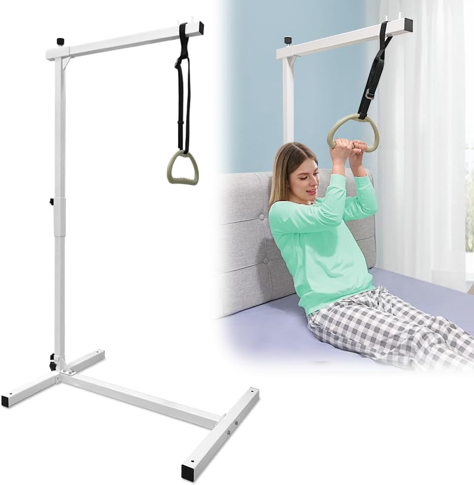Trapeze Bar for Hospital Bed, Free Standing Trapeze Swing Bar for Elderly Bed Pull Up, Medical Assist Handle with Floor Stand for Disabled, Bedridden Daily Living (300LBS Weight Capacity)