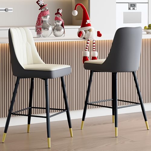 Image of 27'' Counter Height Bar Stools Set of 2 - Kitchen Island Stools with Back,Leather Barstools with Sturdy Metal Legs,Modern Counter Height Stools Ideal for Kitchen Island Pub Cafe