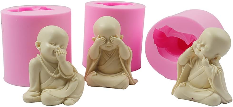 3 PCS Laughing Monk DIY Cake Decoration Polymer Clay Chocolate Truffles Molds Fondant Sugar Clay Soap DIY Wax Melt Moulds