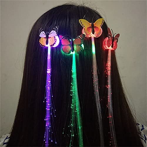 THE PAGH LED Flashing Light Butterfly Hair Clip | Girl and Women Party Favours | Braid Optical Fibber Hairpin Party Décor (Pack Of 4Pcs) Multicolour-image-6