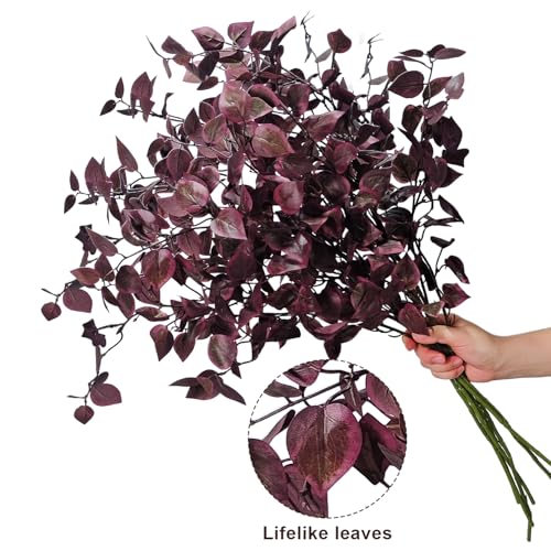 Image of 6PCS Artificial Fall Stems 32.7inch Long Burgundy Eucalyptus Stems for Vase