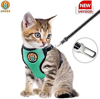 AWOOF Reflective Kitten Harness and Leash Escape Proof with Car Seat Belt, Adjustable