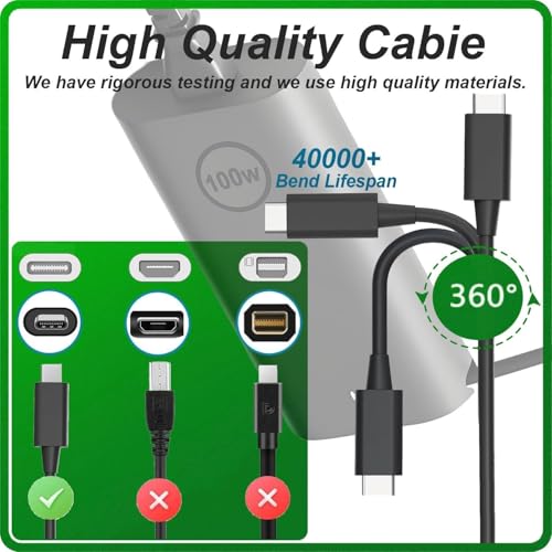Image of 100W Watt USB Type C for Dell Precision 5680 3580 3580 3580 3581,Latitude 5340 7640 7640 7340 5440 5540 9440,Inspiron 14 Plus 7430 Laptop Adapter Type C Power Cord (De 100W Type C)