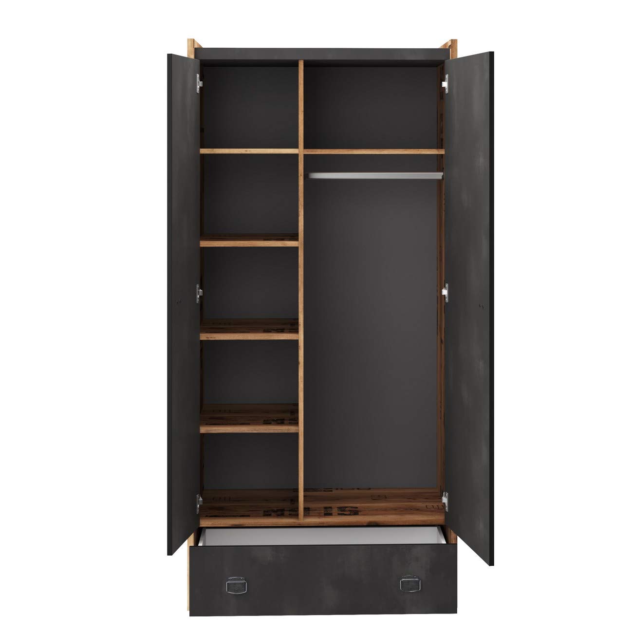 Furniture24 Kleiderschrank Fargo FG02 Schrank Drehtürenschrank 2 Türiger Jugendzimmerschrank mit Kleiderstange und Einlegeboden