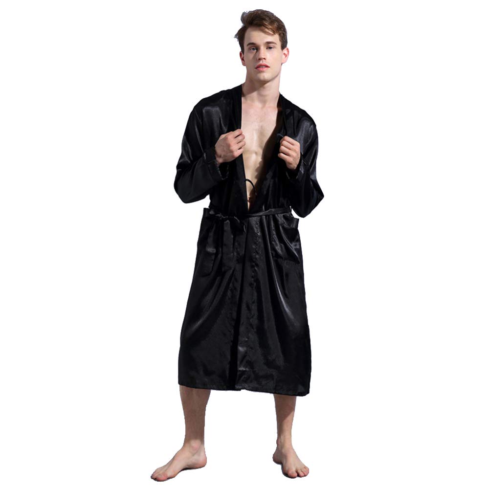 D C.Supernice Bata De Seda De Imitación De Los Hombres Vestido Ocasional Ligero Satinado Batas Larga Kimono Pijamas Albornoz